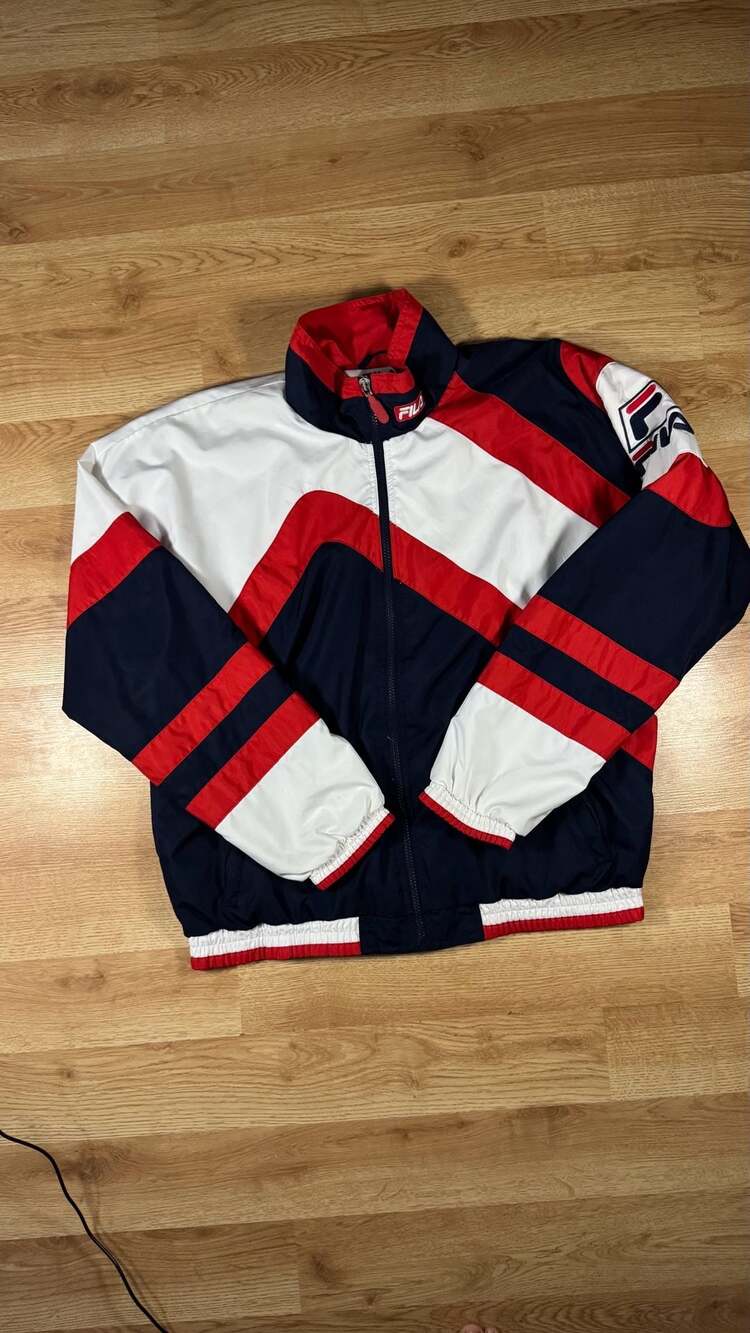 Vintage 90s Fila Colorblock Windbreaker Jacket Medium Navy White Red